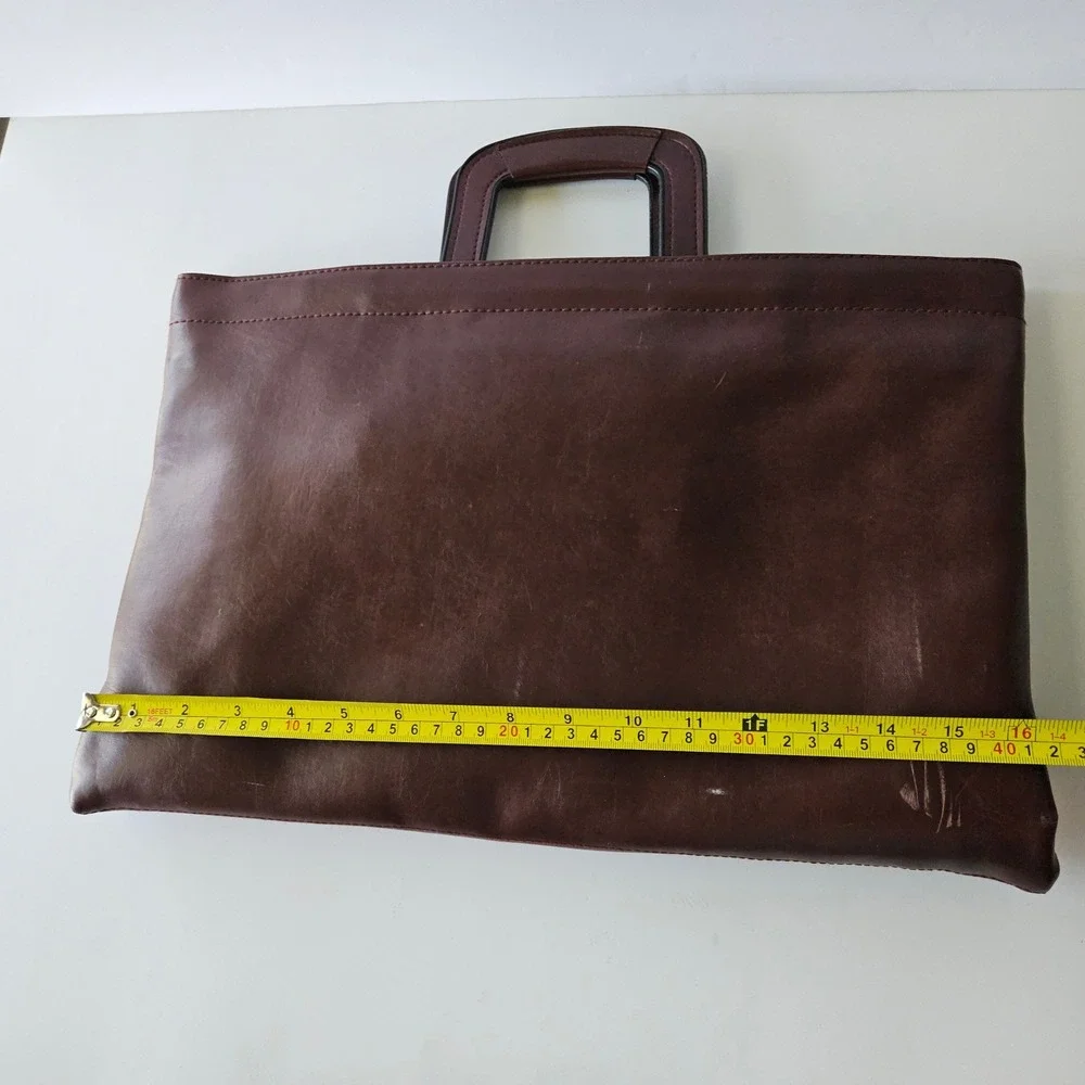 Vtg Cambridge Briefcase Laptop Bag 16in Faux Leather Drop Handles Spring Closure